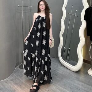 & Other Stories Black Maxi Dress with White Floral Design